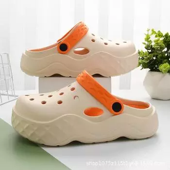 Hole shoes women s thick-soled heightening trend two-color casual sandals fashion versatile soft-soled beach bag head mop 36-37