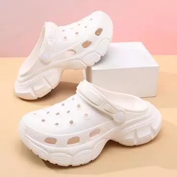 Hole shoes women s wear thick-soled bag head half slippers non-slip soft-soled fashionable two wear cool slippers heightening bubble shoes 35-36 белый