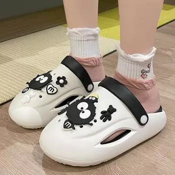 Hole Shoes Women Slippers Summer Cartoon Trend Home Couples Sandals Shoes Women Baotou Slippers Female Students Platform Sandals 36-37 чёрный