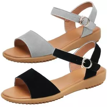 Holfredterse 2022 Обувь для женщин Замшевые кожаные сандалии Женские повседневные туфли с открытым носком Женские легкие туфли на плоской подошве с пуговицами 755 37