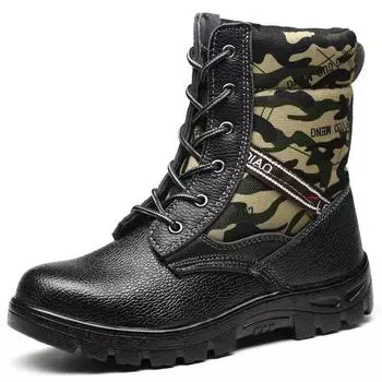 Holfredterse Неразрушимые мужские ботинки Водонепроницаемая кожа Стальной подносок Высокий верх Рабочая обувь Защита от проколов Камуфляж -26 37
