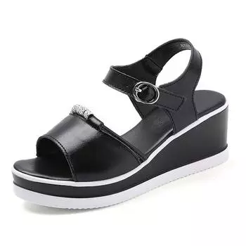 Holfredterse новейшие летние женские сандалии на среднем каблуке повседневные туфли из натуральной кожи на плоской подошве женские пляжные туфли на танкетке Hd87418 35