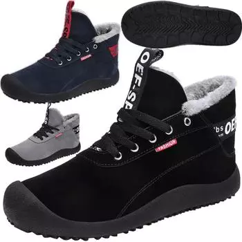 Holfredterse Outdoor Ankle Snow Boots Men Fur Warm Suede Winter Waterproof Boots Long Plush Plus Size 39-47 Black/Blue/Grey L878 42