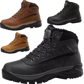 Holfredterse Outdoors Hiking Snow Boots Men s Leather Winter Work Waterproof Boots Plus Size 40-47 Black/Brown/Yellow/Blue 9732 41