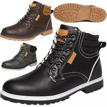 Holfredterse Outdoors Snow Boots Men Leather Winter Waterproof Ankle Rubber Boots High Top Plus Size 39-46 Black/Brown/Sery S008 43