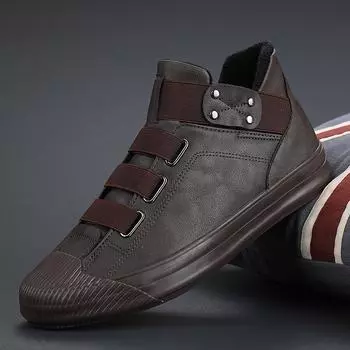 Holfredterse Salesest Hottest Мужские кожаные зимние меховые теплые вулканизированные повседневные студенческие туфли на плоской подошве для скейтборда с эластичной резинкой, однотонные 20912 39