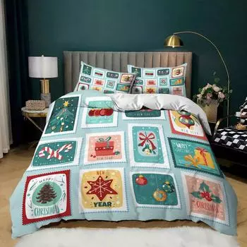 Holiday Christmas Three-Piece Digital Printing Quilt Cover Bedding 135 * 200 (two-piece set) 90g