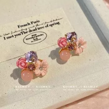 Holiday Flower Bloom ~ Unique Pink Flower Earrings for Women 2025 New Arrival Fancy Stud Earrings Niche Style Design Earrings Pink Flower Earrings