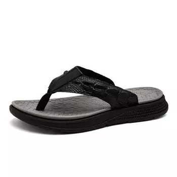 Holiday Non-slip Walking Shoes Summer Shoes Men Slippers Leather Mens Flip Flops Luxury Brand Male Flat Mens All-match Sandals 38 чёрный