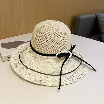 Holiday Vacation Sun Hat with Wide Brim Women s Patchwork Foldable Breathable Easiest for Match Knitting Summer Sun-Proof Bucket Hat Bows Beige M (56-58 cm)