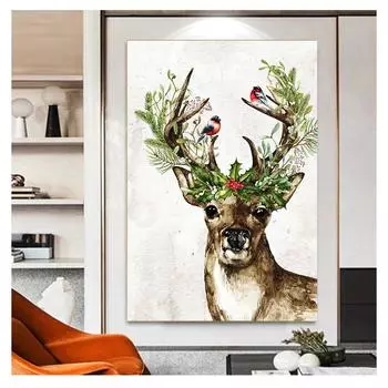 Холли Ягоды Рождественский праздник украшения плакат стены книги по искусству холст картины Декор для фермерского дома лесной животных олень принт зима 21cm30cm NoFrame