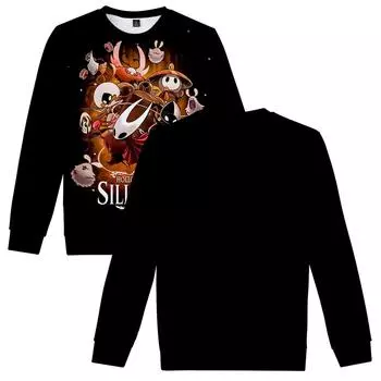 Холлоу Найт Силксонг Мультяшный Принт Оверсайз Худи Женский Мужской Круглый Вырез Длинный Рукав Свитшот Свободный Спортивный Костюм Смешная Одежда XS