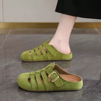 Hollow bag head half slippers women s summer new thick-soled one-pedal shoes breathable lazy cool slippers 35 зелёный