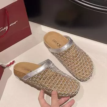 Hollow bag head slippers women s summer wear new breathable fishing net shoes seaside vacation wind beach sandals 35