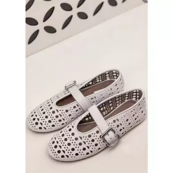 Hollow ballet shoes women s flat bottom one-word buckle soft leather shallow mouth Mary Jane shoes women s niche design single shoes 35