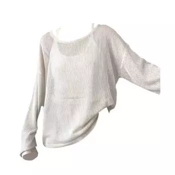 Hollow blouse sunscreen top new summer new long-sleeved knitted sweater women s clothing casual college lazy style S/45 kg