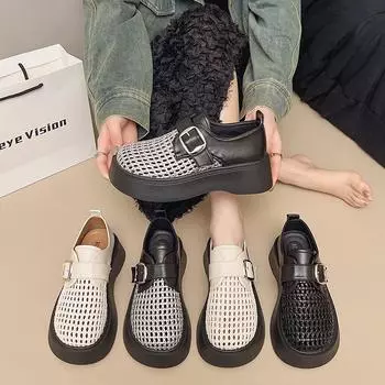 Hollow casual single shoes 2025 new retro woven bag head half slippers muffin thick sole one pedal fashion women s shoes 35 чёрный