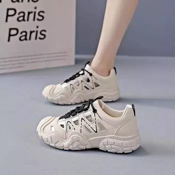 Hollow dad shoes women s 2024 new summer breathable platform outdoor hiking shoes sports women s shoes 2 35 бежевый