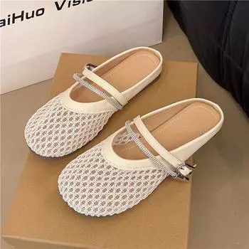 Hollow fishing net breathable women s flat bottom summer new outer wear bag head half slippers sandals 35