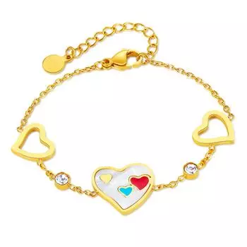 Hollow Heart European And American Stainless Steel Fashion Color Love Bracelet For Women