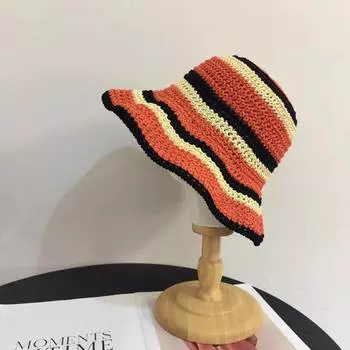 Hollow knitted fisherman s hat children s foldable beach hat summer thin breathable outdoor travel sun hat M56-58cm