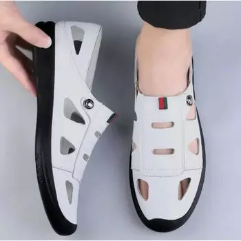 Hollow Leather Sandals for Men In 2024 Summer New Men s Casual Shoes with Small White Shoes and Holes for Casual Leather Shoes 38 белый