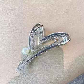 Hollow love diamond pearl grab clip Korean version simple back head disc hair shark clip temperament hairpin hairpin headdress