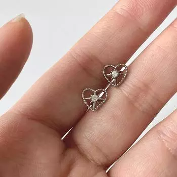 Hollow Love Zircon Stud Earrings Women s Light Luxury Personality Flash Diamond Octagram Earrings Versatile Heart Earrings