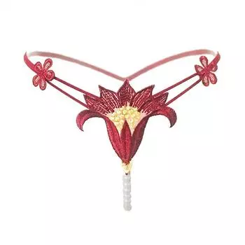 Hollow Low-Rise Lingerie Flower Thongs Underwear Pearl Massage Embroidery Panties