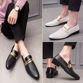 Hollow men s leather shoes British style pointed head youth foot stylist business leisure leather spring and autumn pointed head men s shoes 38 чёрный