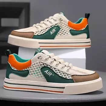 Hollow men s shoes summer 2025 new mesh board shoes men s breathable casual low-top flat-soled trendy shoes student youth 39