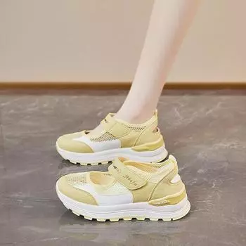 Hollow mesh breathable women s shoes summer new versatile casual sports shoes fashion Velcro semi-sandals 35