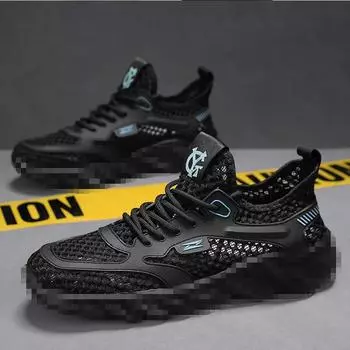 Hollow mesh shoes lace-up round head creek shoes wading shoes quick-drying large mesh shoes Hollow mesh shoes breathable sports mesh men s shoes 39 синий