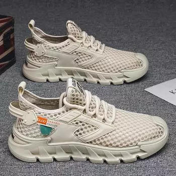 Hollow mesh shoes men s 2024 new summer breathable thin mesh sports shoes men s comfortable soft-soled casual travel shoes 39