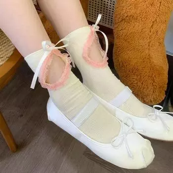 Hollow Out Ballet Bowknot Socks Lace-up Lolita Ruffle Socks Sweet Socks Women Match with A Skirt розовый/белый