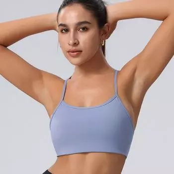 Hollow-out Beauty Back Spaghetti Strap Yoga Intimates Women s Running Fitness Push up Breathable Cooldry Sports Bra Bubble Wrap Light blue XL