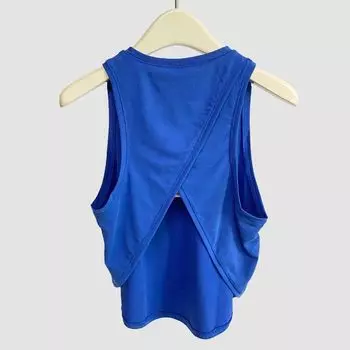 Hollow out Cover up Beauty Back Yoga Vest Women s Short Sleeve Breathable Nude Feel Sports Running Fitness Top Professional Waistcoat Blue L