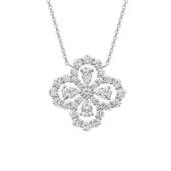 Hollow-out full diamond four-leaf clover necklace women s 925 silver Seiko pendant large