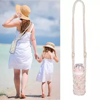 Hollow Out Knitting Water Bottle Holder Bohemian Crochet Wine Bottle Carrier Hiking белый