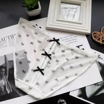 Hollow Out Mesh Bowknot Panties Thin Belt Transparent Seamless Briefs Korean Women M