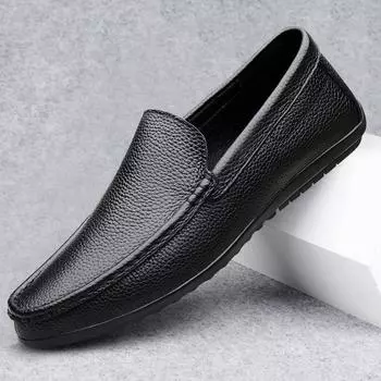 Hollow Out Slip on Mens Shoes Genuine Leather Casual Driving Shoes Luxury Brand Loafers Mocassin Lightweight Soft Walking Flats 37