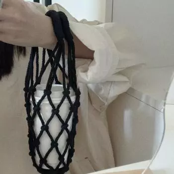 Hollow Out Water Bottle Bags Woven Coffee Cup Holder Portable Net Bag Cup Cover Black