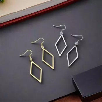 Серьги-подвески в форме полого ромба, элегантные геометрические украшения для ушей, аксессуары в минималистском стиле из нержавеющей стали для повседневного декора золотой