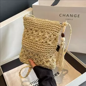 Hollow Seaside Beach Vacation Bucket Bag Women S Handwoven Shoulder Messenger Bag хаки