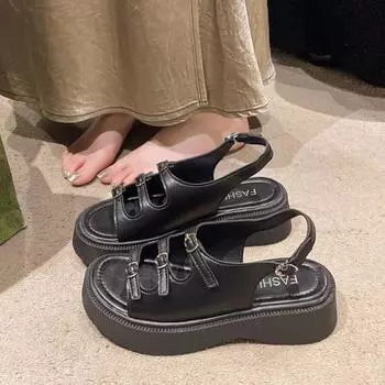 Hollow shoes summer new retro buckle women s shoes high sense platform sandals women 35