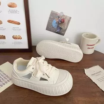 Hollow white shoes women s 2025 spring and summer new board shoes women s big head thick sole breathable casual explosive sports shoes tide 35