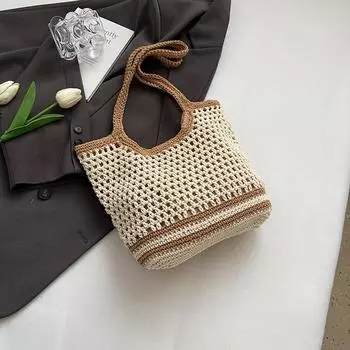 Hollow woven bag women s summer new knitted bag large capacity shoulder messenger tote bag vacation beach bag