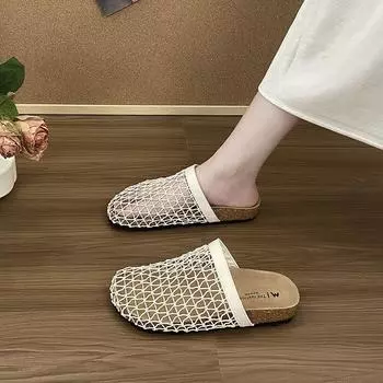 Hollow woven half slippers women s summer new mesh sandals fishing net breathable bag head sandals 35