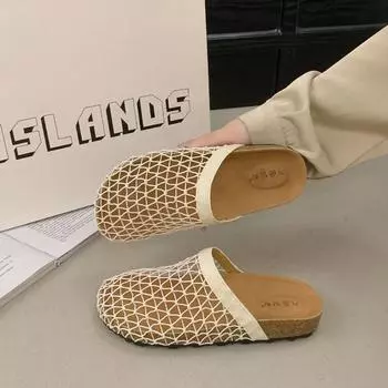 Hollow woven half slippers women s summer new mesh sandals fishing net breathable bag head sandals 35