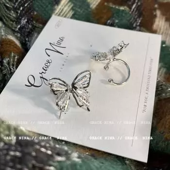 Hollow Zircon Butterfly Ear Clip without Pierced Women s New Exquisite Minority All-Match Ear Studs Accessible Luxury Fancy Earrings for Women Zirconium Flash Butterfly Ear Clip